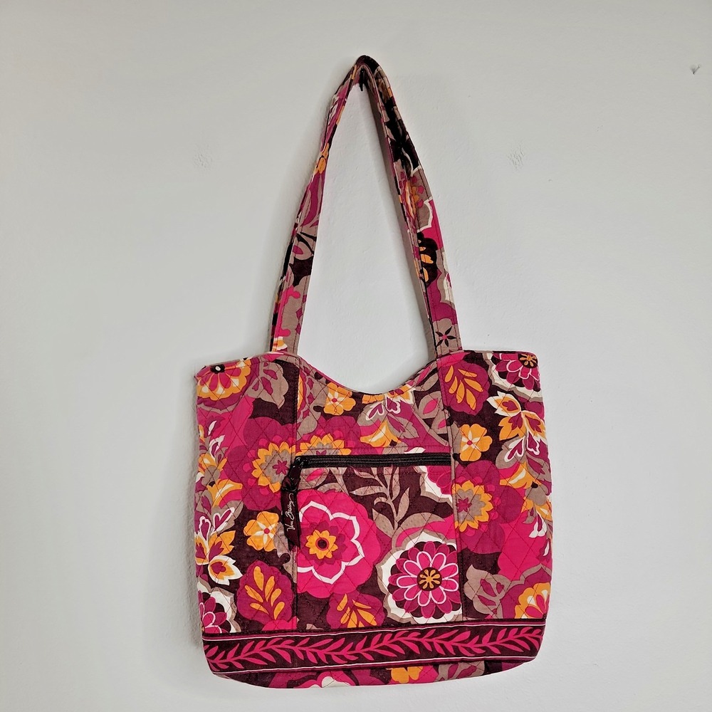 Vera Bradley Womens Toggle Tote Carnaby Pink Brown Floral Quilted Retired